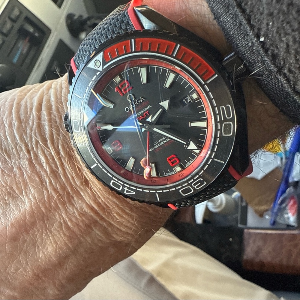 Omega Black and Red Men's Dive Watch